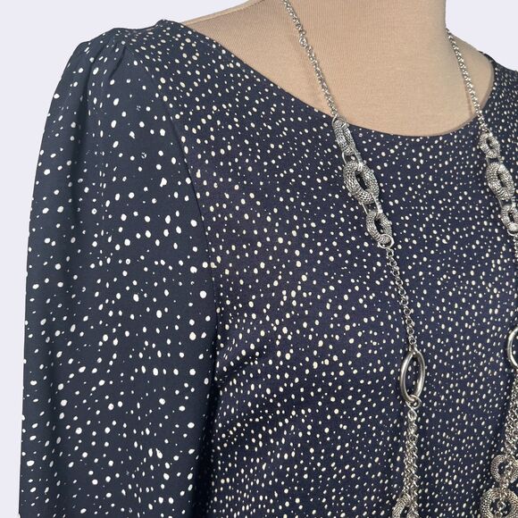 Ann Taylor Loft Navy Blue Mod Polka Dot Blouse - Picture 3 of 9